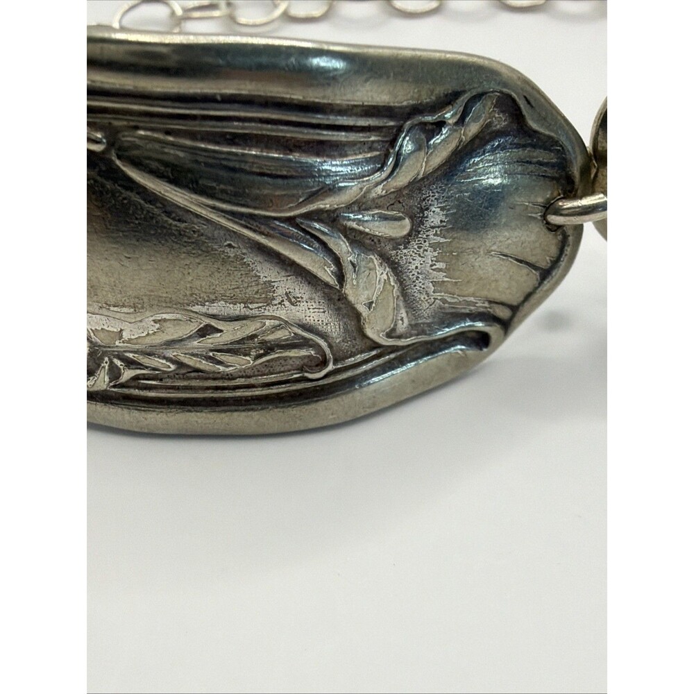 Vintage Silver Flatware Bracelet Floral Art Nouveau Spoon Handle Cuff Calla Lily - Picture 13 of 15